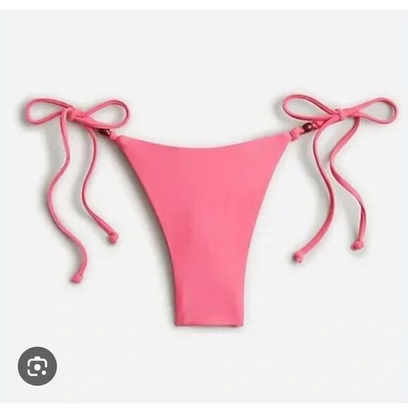 J Crew Pink Curved Waist Cheeky String Bikini Bottom w/Beads - L - Picture 1 of 10